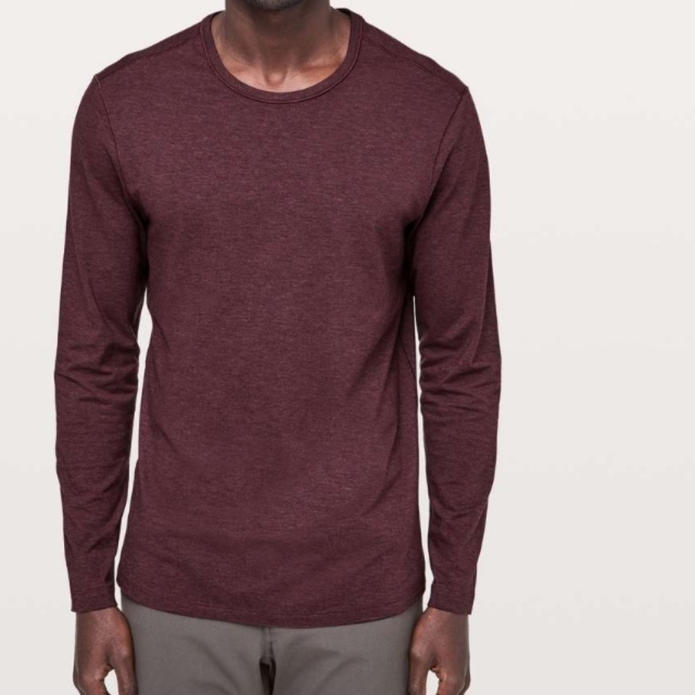 Lululemon Large Heathered Dark Adobe Burgundy Long Sleeve Layering Basic Top